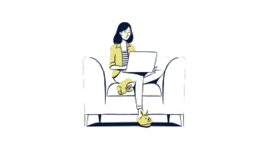 Lady using laptop on sofa