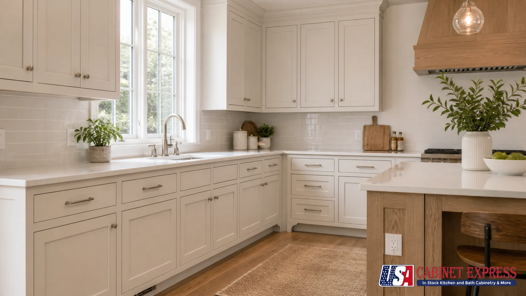 Kitchen with inset cabinet doors set flush inside painted face frames