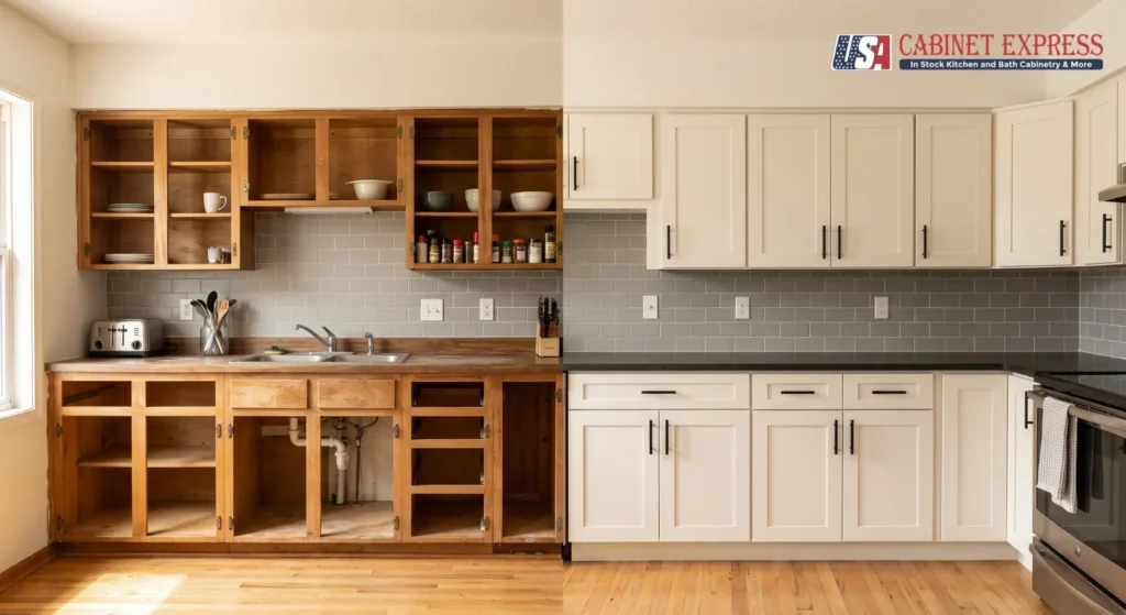 Cabinet Refacing Cost 2026: Is It Worth It? 1 cabinet-refacing-vs-new-cabinets-comparison